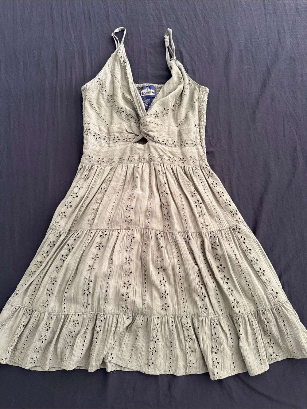 Angie Cream Eyelet Midi Dress with Tie Front